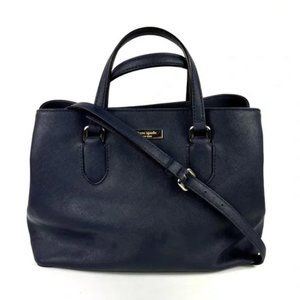 Kate Spade Navy Blue Saffron Leather Laurel Way Crossbody Open Top Bag EUC